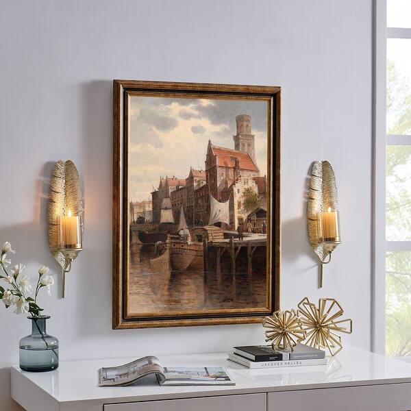 Ava 17" Gold Feather Wall Candle Sconces (Set of 2) Bed Bath & Beyond